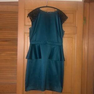 Mini lace beaded cap sleeve dress with peplum